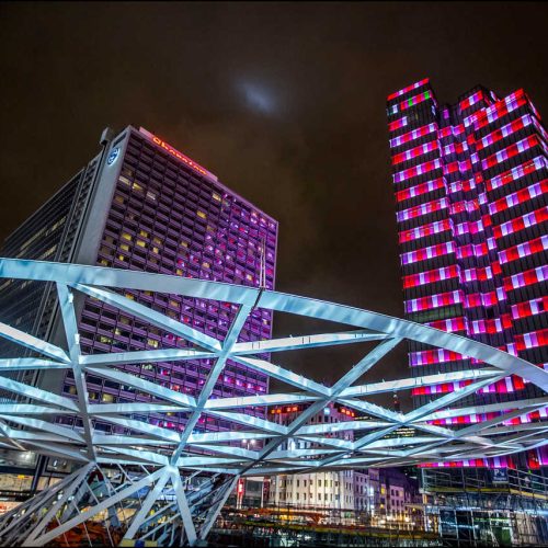 Bright light show on buildings in Rogier