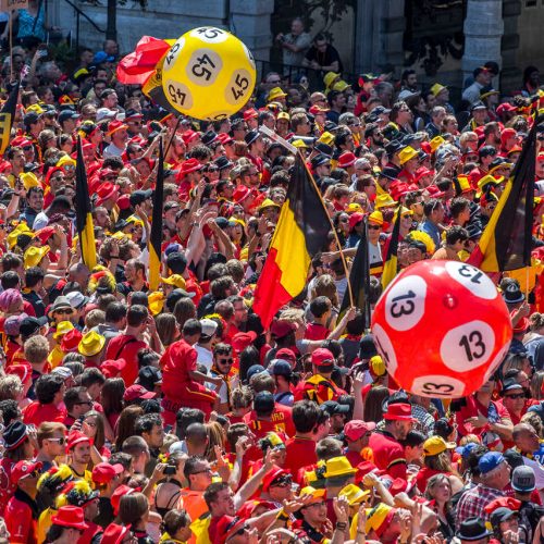 Red Devils public gather at the Grande-Place